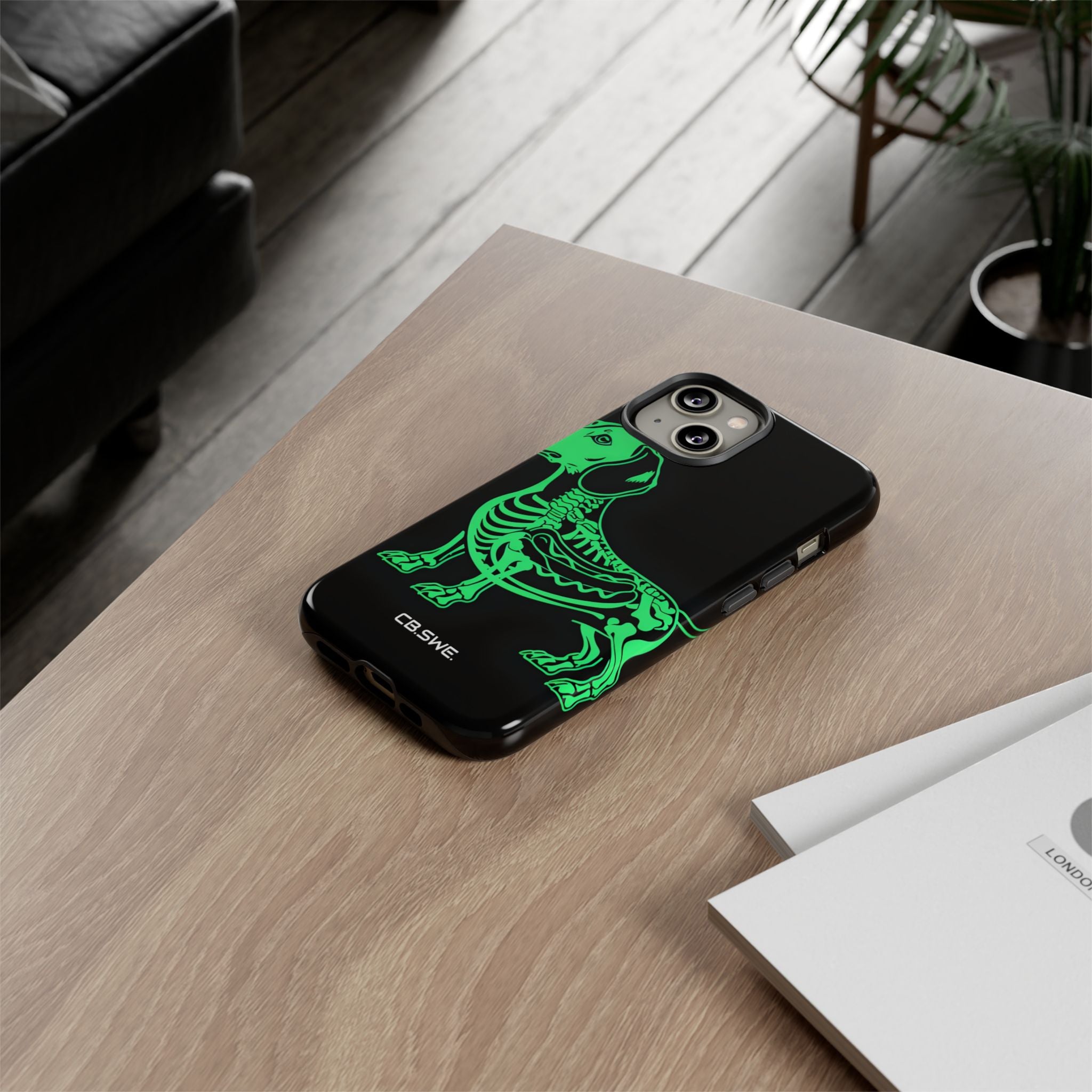Neon Green Dachshund X-Ray Illustration Hotdog Phone Cover iPhone 14 - Tough