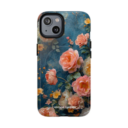 Blue Floral Elegance - Tough + MagSafe® iPhone 14 Phone Case