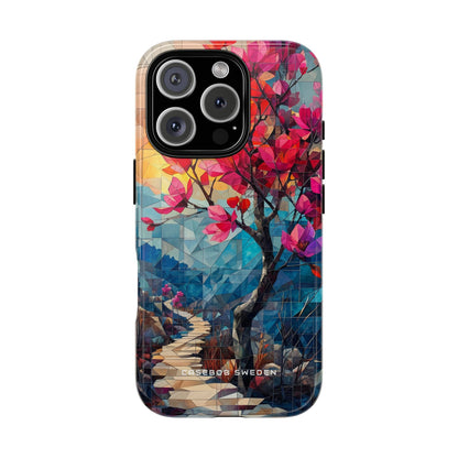 Vibrant Geometric Tree Landscape iPhone 16 - Tough Phone Case