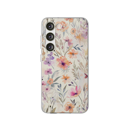 Soft Pink Floral Watercolor Design - Flexi Samsung S23 Phone Case