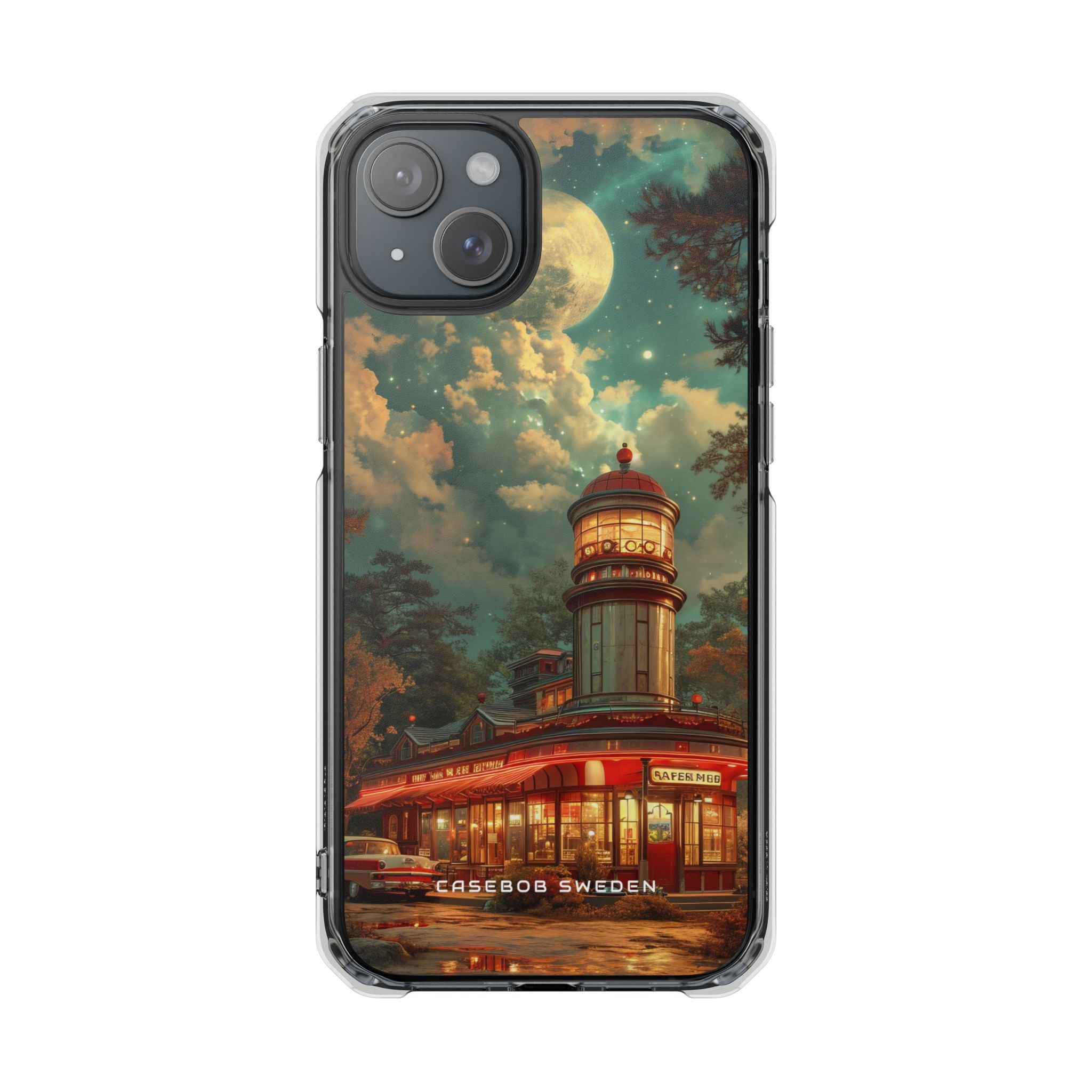 Vintage Moonlit Diner Fantasy iPhone 15 - Clear Impact Phone Case