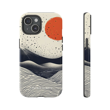 Red Sun Over Flowing Horizons iPhone 15 - Tough Phone Case