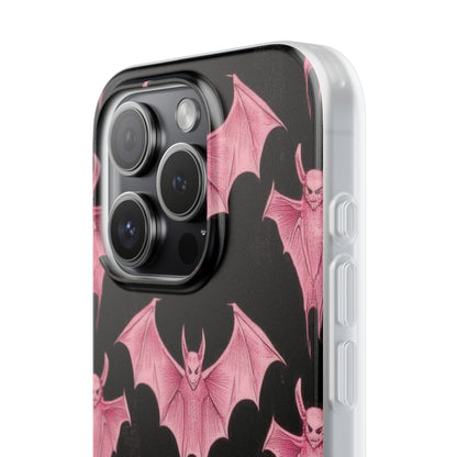 Gothic Pink Bats Aflame iPhone 15 - Flexi-Handyhülle