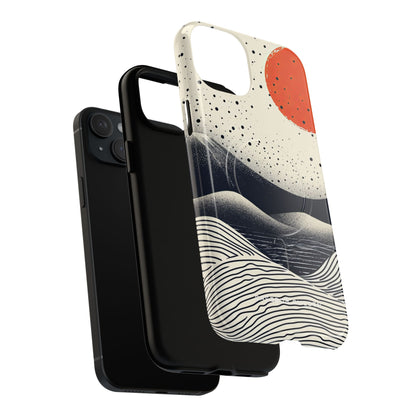 Red Sun Over Flowing Horizons iPhone 15 | Tough+ Phone Case