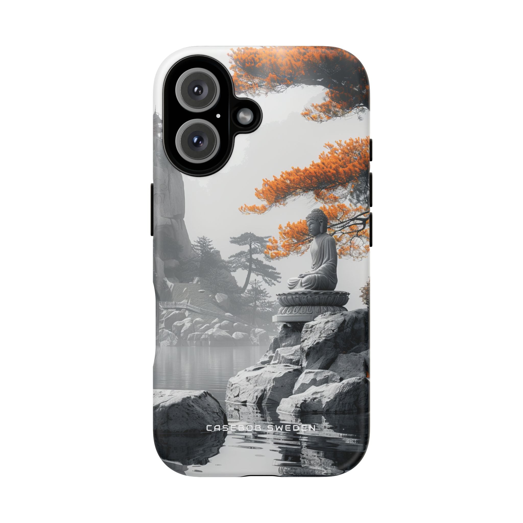 Zen Serenity: Tranquil Landscape with Buddha and Pagoda iPhone 16 - Tough Phone Case