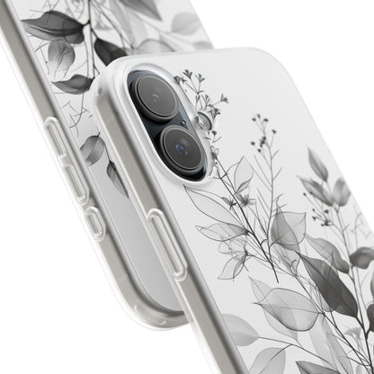 Veined Leaves Gray iPhone 16 Plus Case - Soft