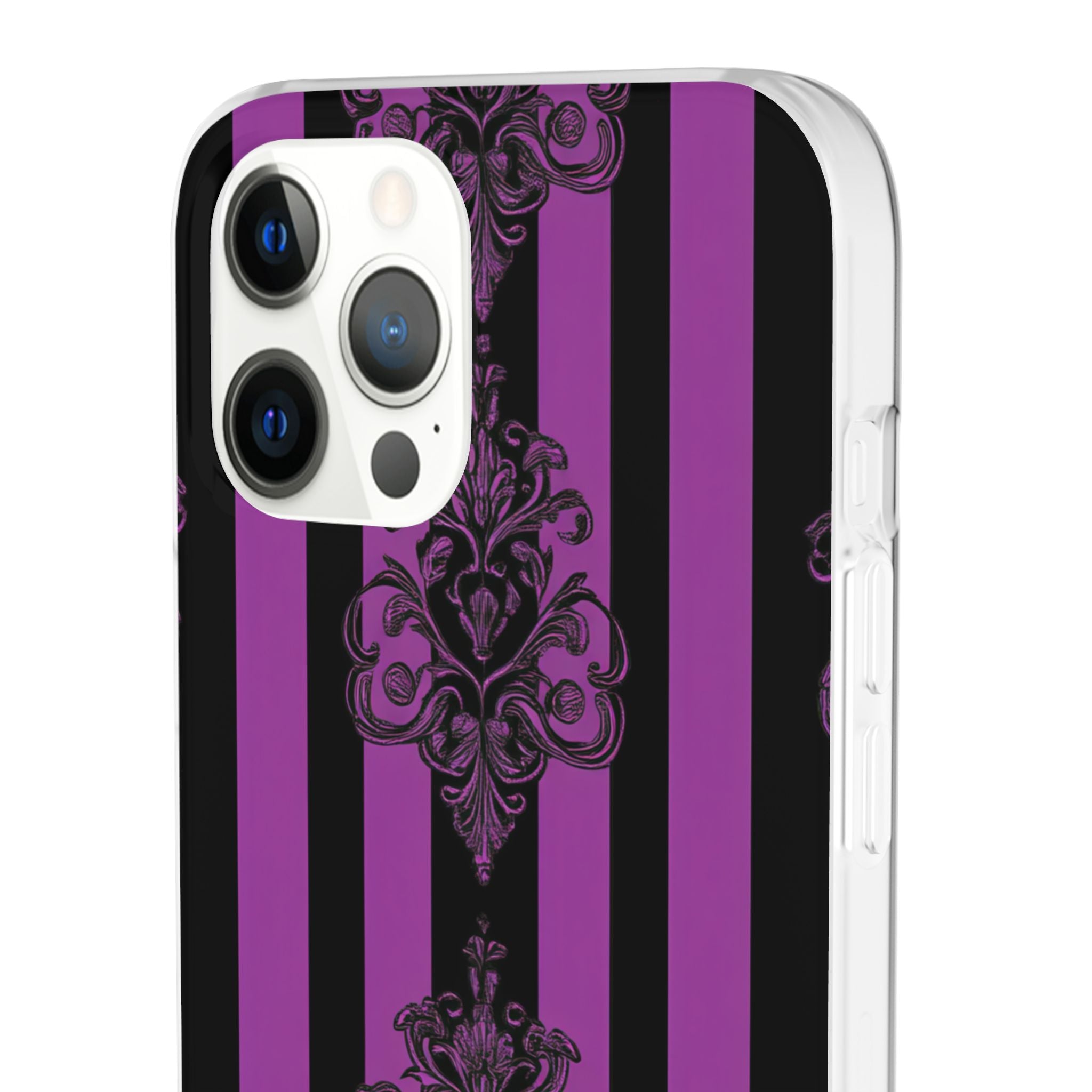 Gotische Eleganz mit vertikalen Streifen und Ornamentmotiven iPhone 12 - Flexi-Telefonhülle