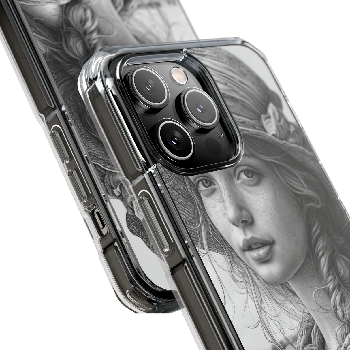 Serene Sketch Portrait - Phone Case for iPhone (Clear Impact - Magnetic)