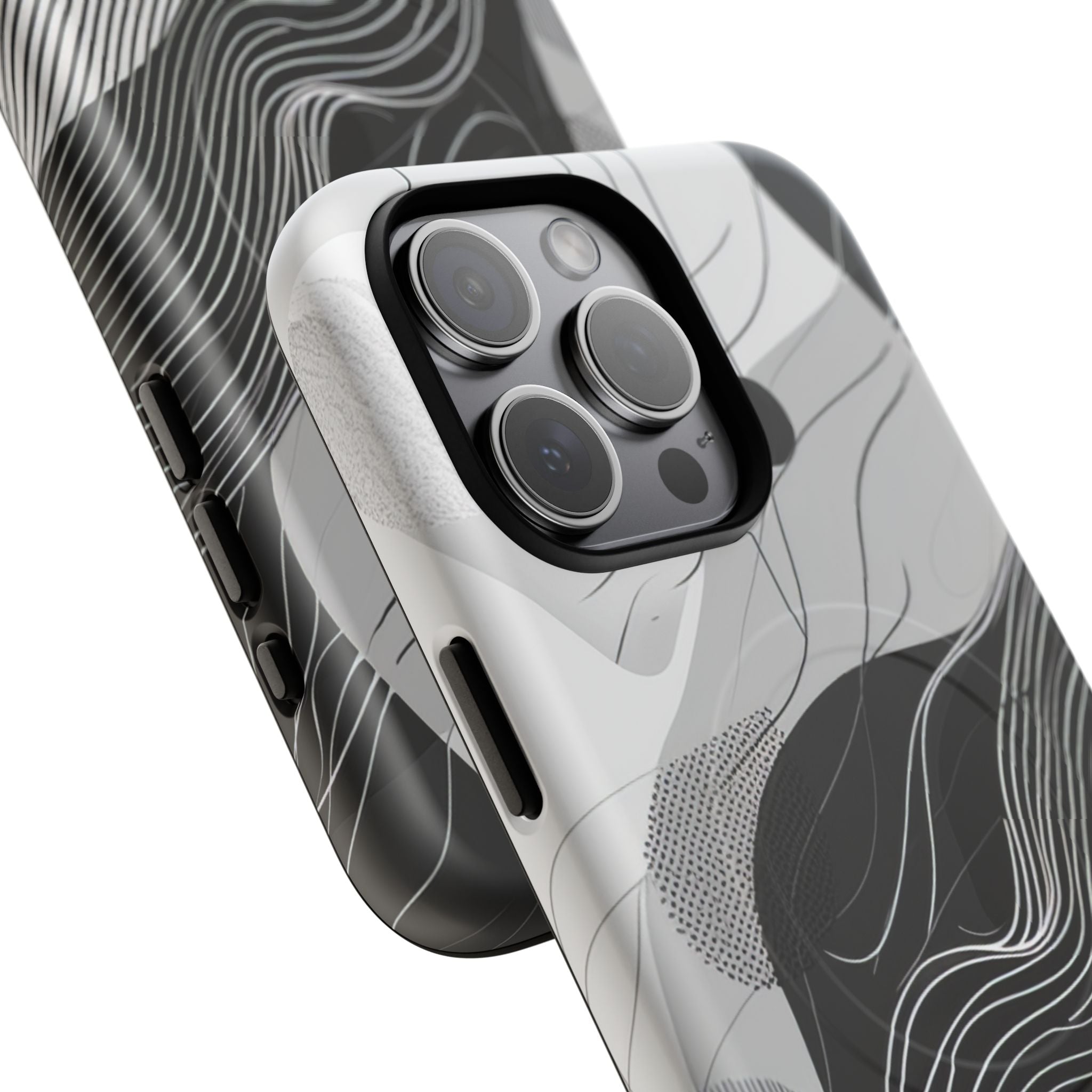 Fluid Rhythms: Monochrome Line Flow iPhone 15  Tough+ Phone Case