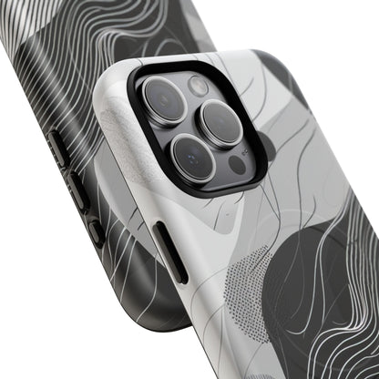 Fluid Rhythms: Monochrome Line Flow iPhone 15  Tough+ Phone Case