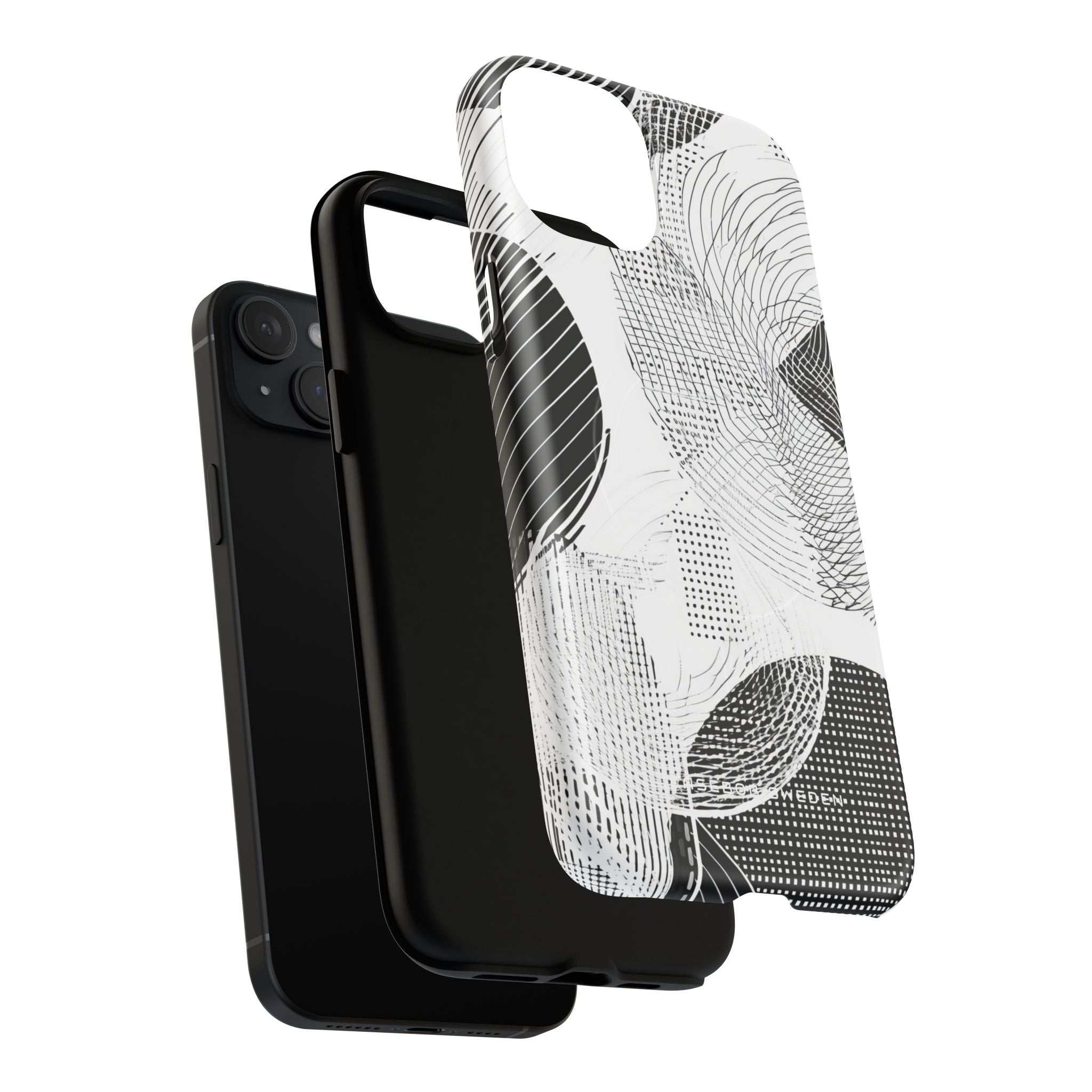 Geometric Monochrome Flow iPhone 15 | Tough+ Phone Case