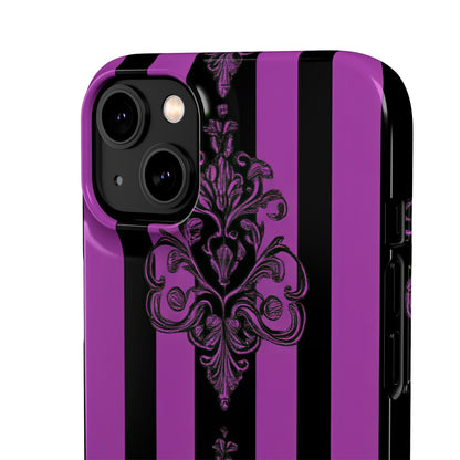 Gothic Elegance with Vertical Stripes and Ornamental Motifs iPhone 14 - Slim Phone Case