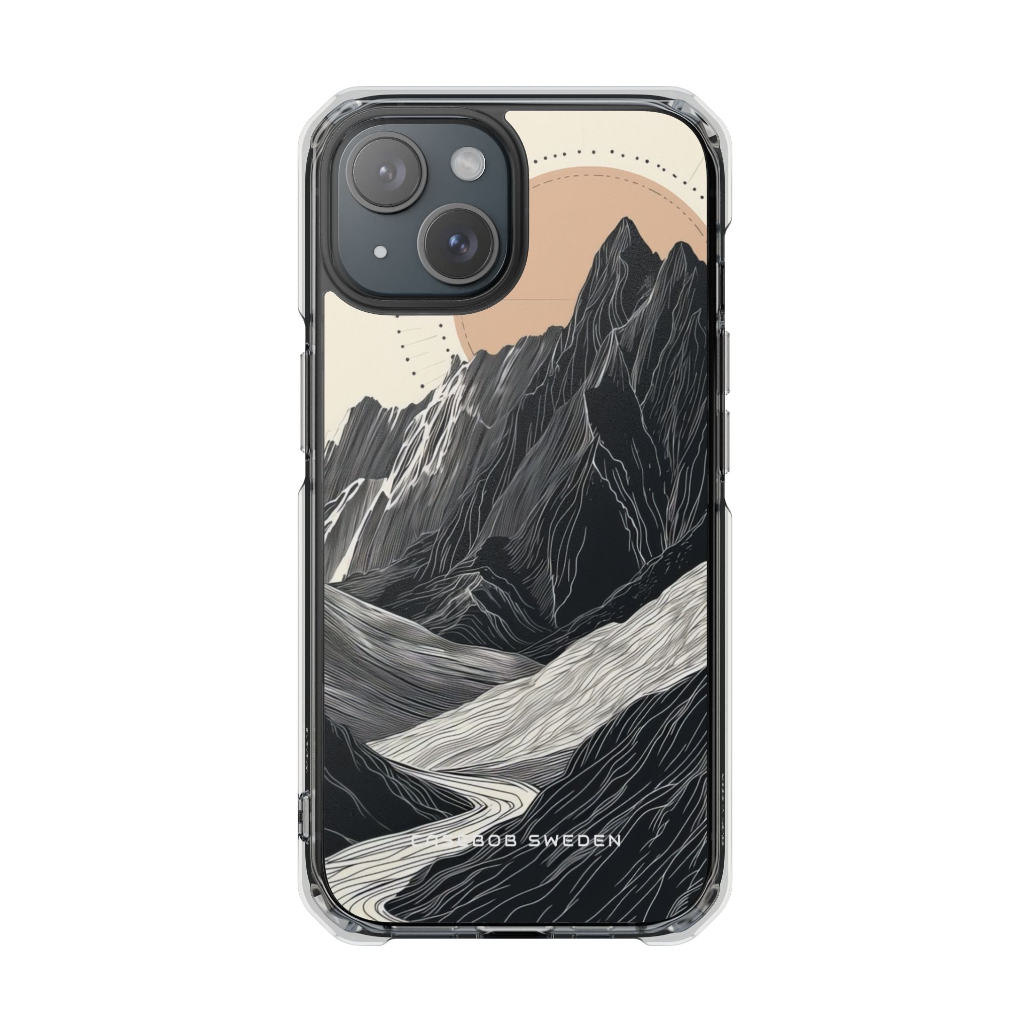 Minimalist Mountain Landscape with Flowing River iPhone 15 - Clear Impact Phone Case