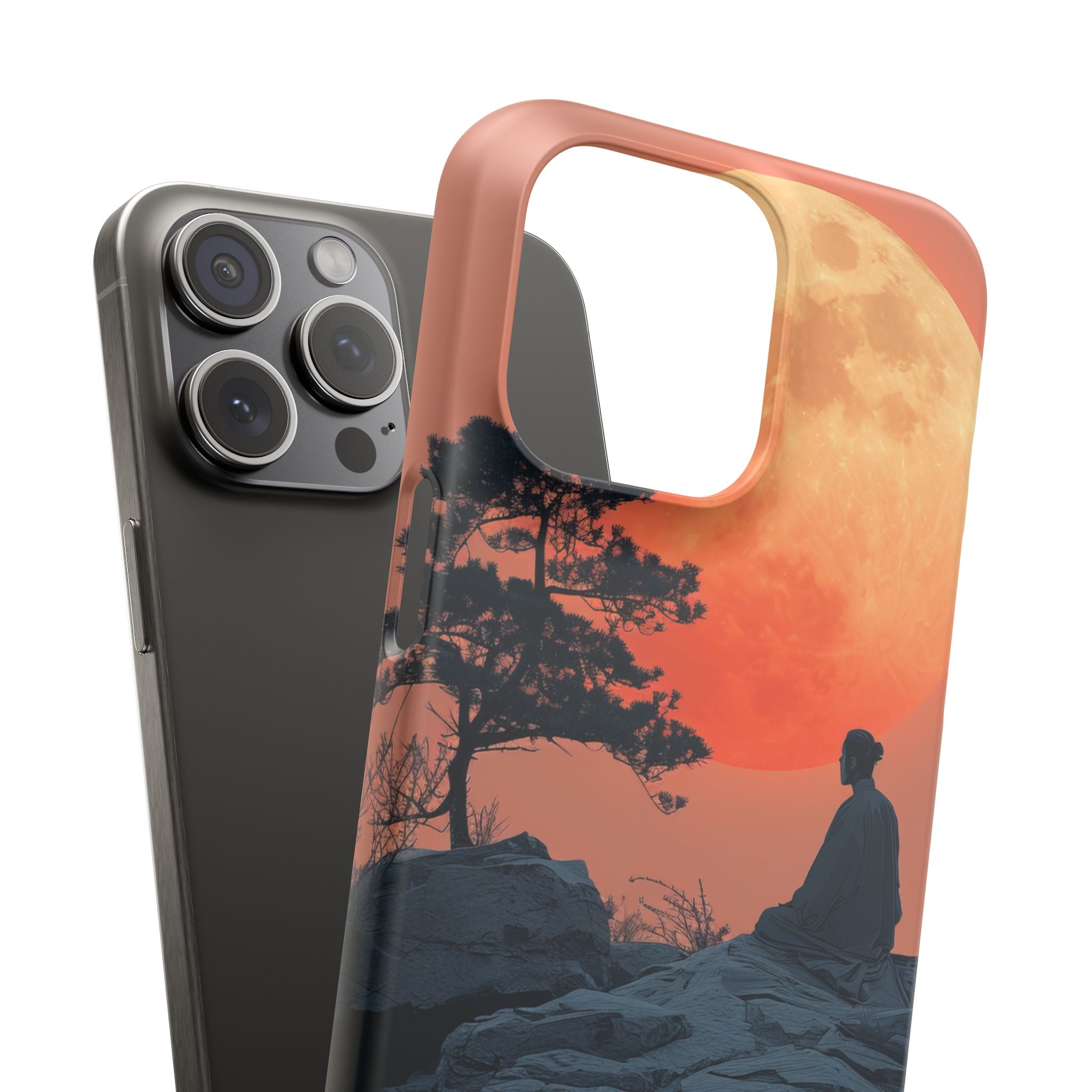 Zen Tranquility Under a Red Moon iPhone 15 - Slim Phone Case