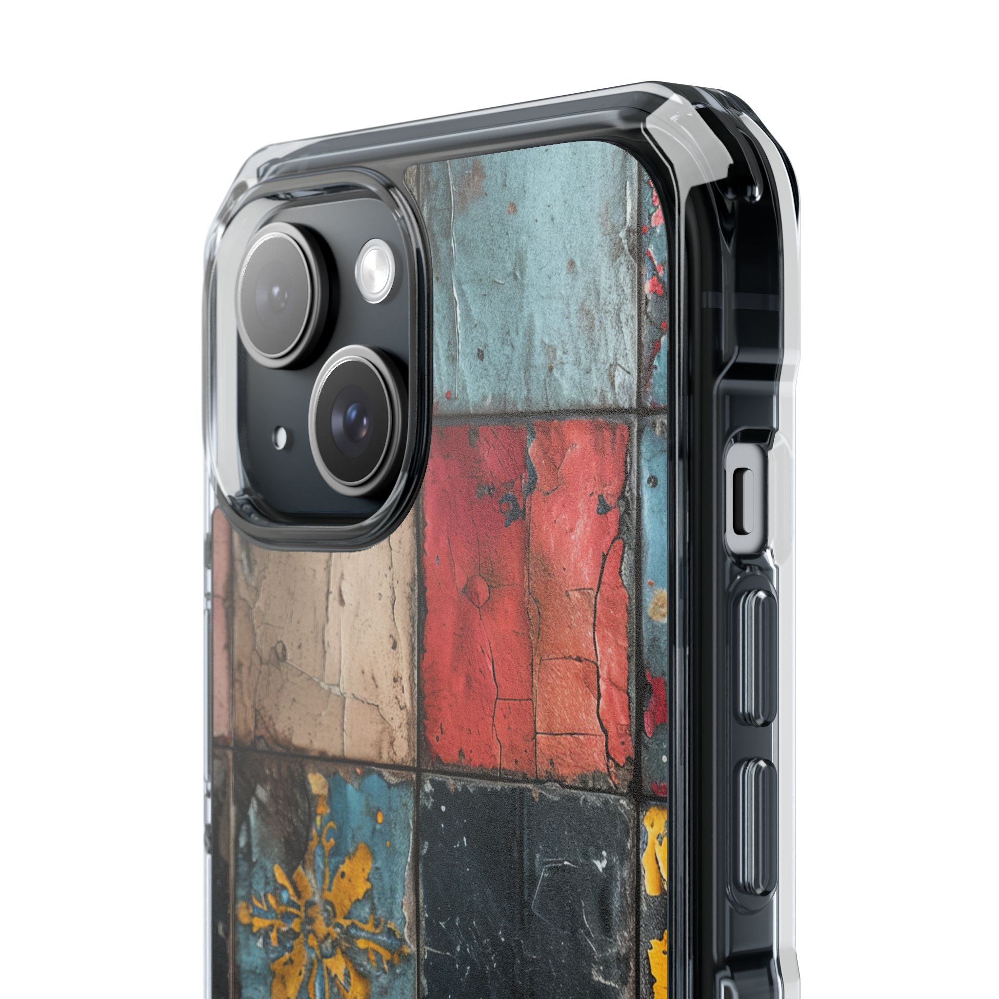 Rustic Red-Yellow Vintage Tiles - Clear Impact iPhone 15 Phone Case