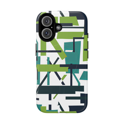 Green Geometry Glide iPhone 16  Tough+ Phone Case