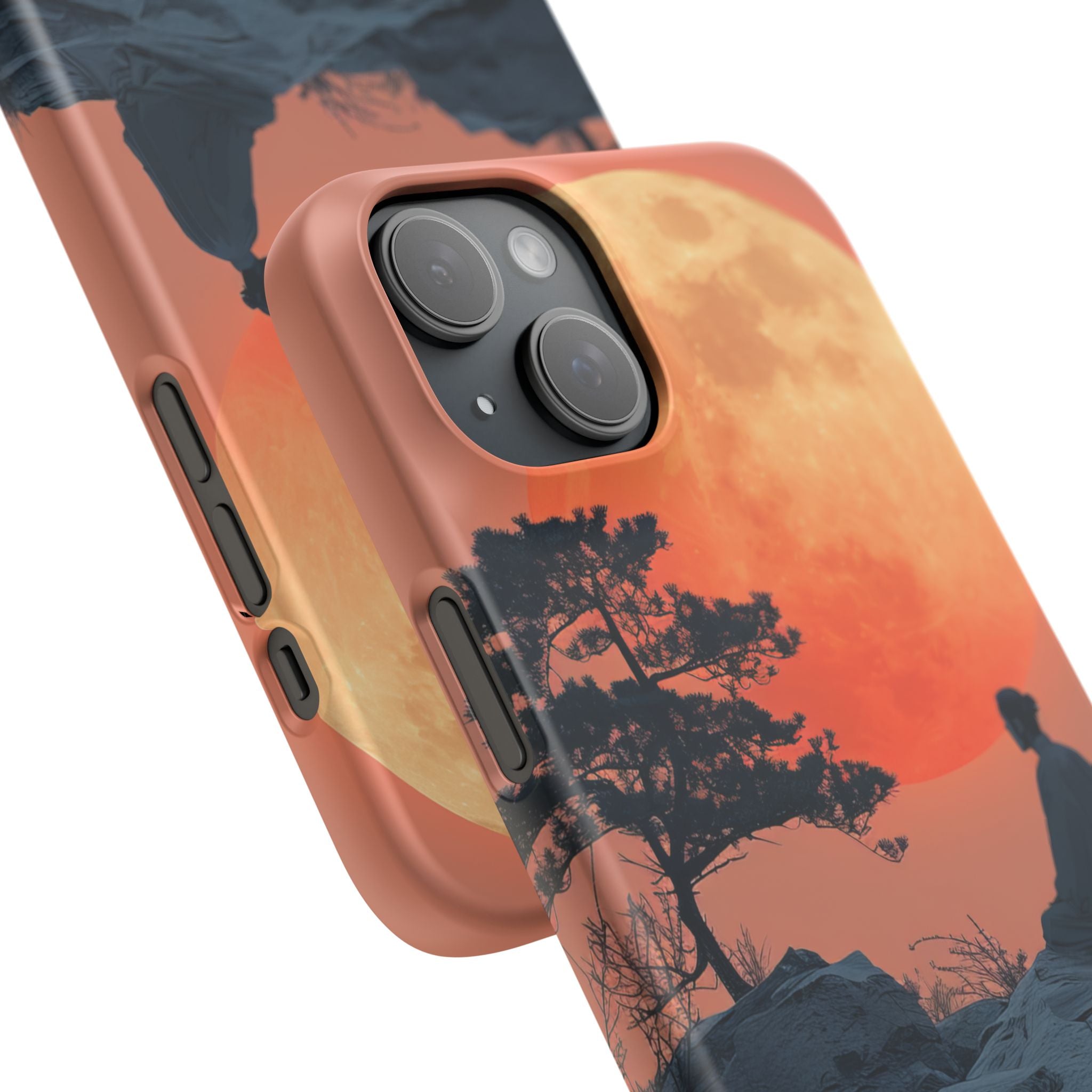 Zen Tranquility Under a Red Moon iPhone 15 - Slim Phone Case