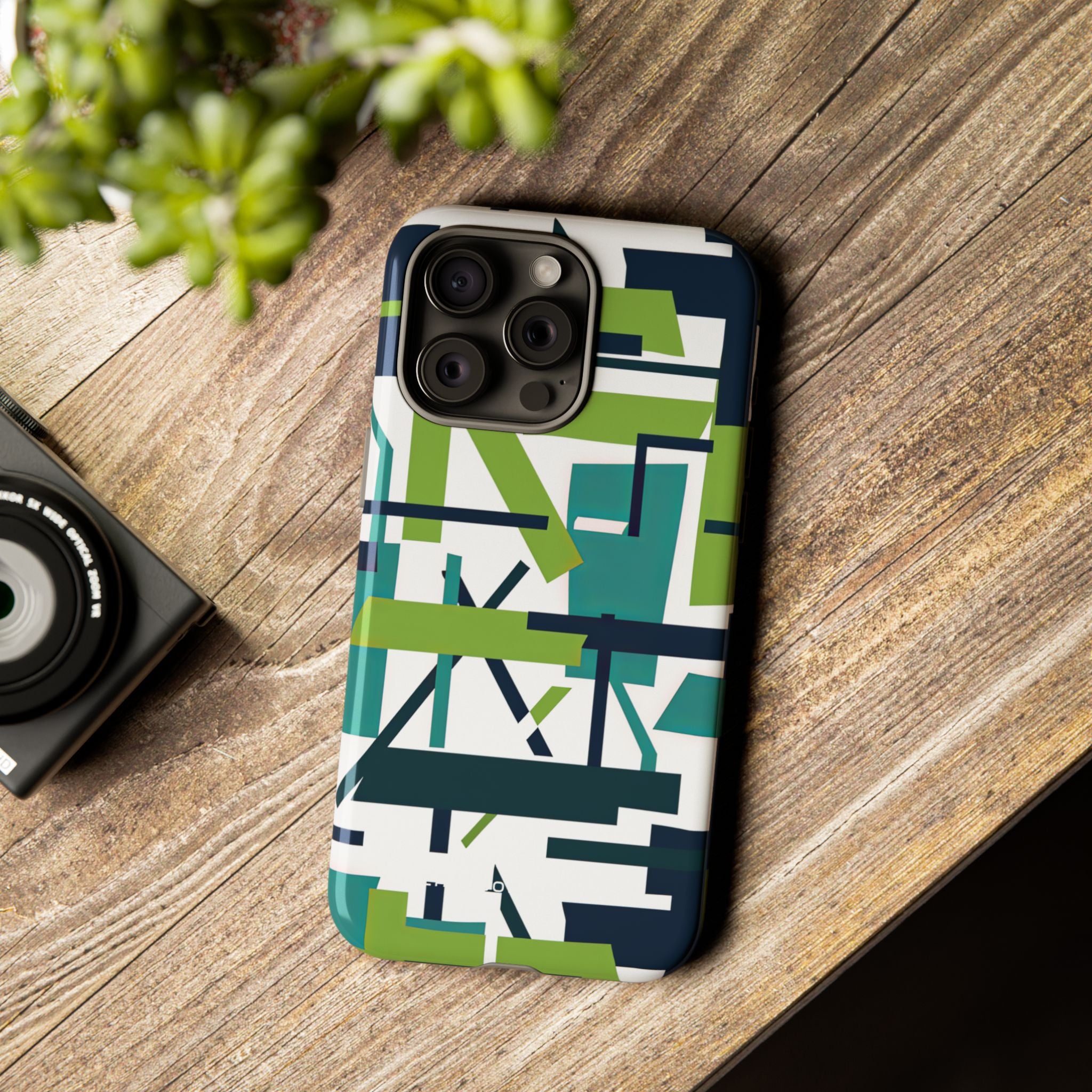 Green Geometry Glide iPhone 15 - Tough Phone Case