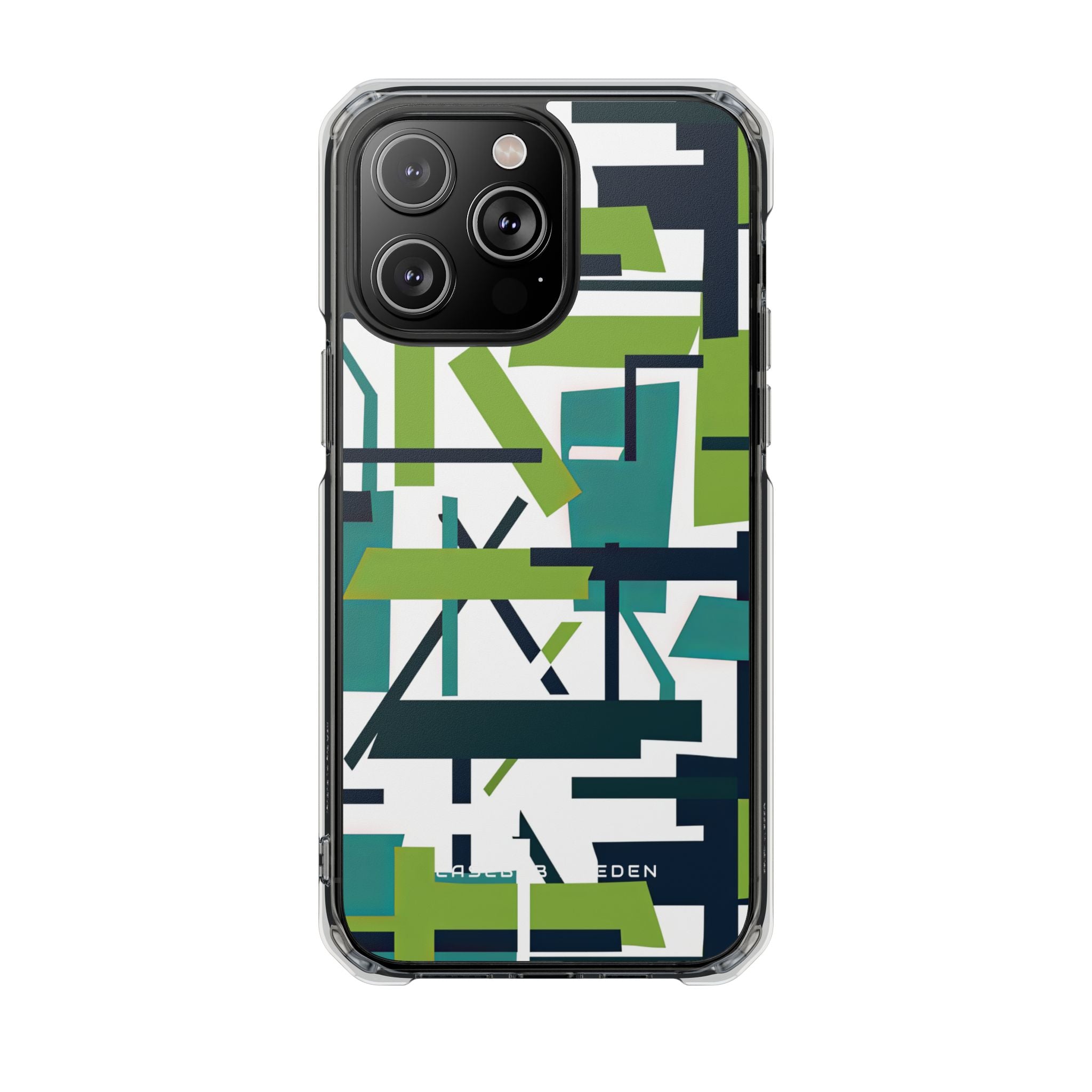 Green Geometry Glide iPhone 14 - Clear Impact Phone Case