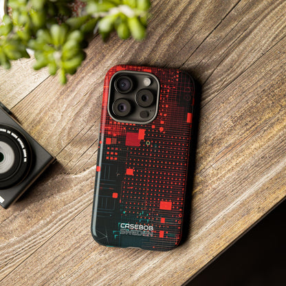 Crimson Circuit Grid iPhone 15 - Tough