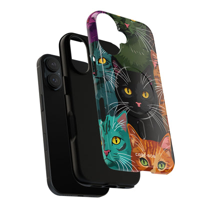 Teal Cat Grid iPhone 16 Case - Tough+