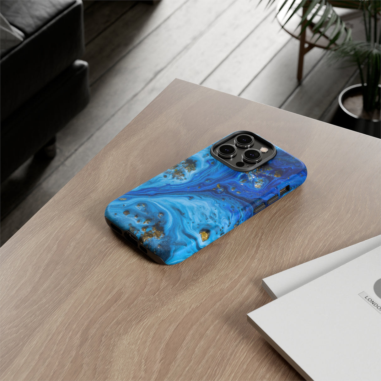 Blue Ice Melt Ink Art iPhone Case (Protective) Phone Case