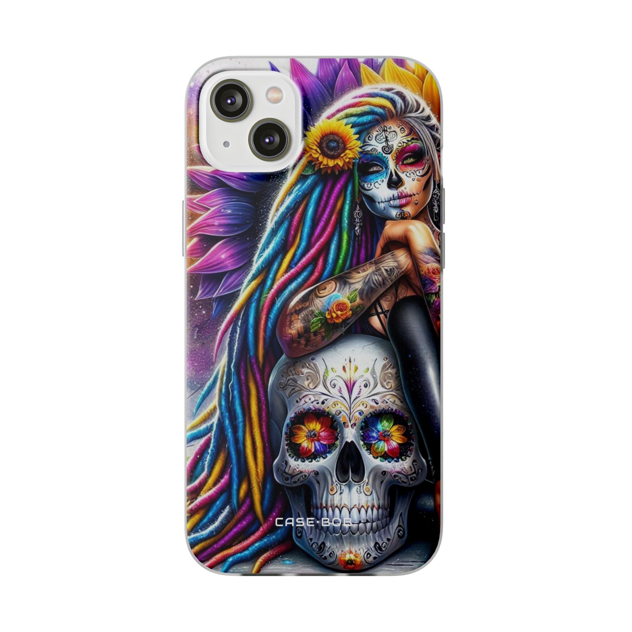 Sunflower Skull Glow iPhone 14 Plus Case - Soft