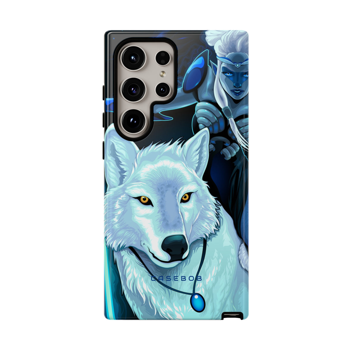 Elf with white wolf - Protective Phone Case