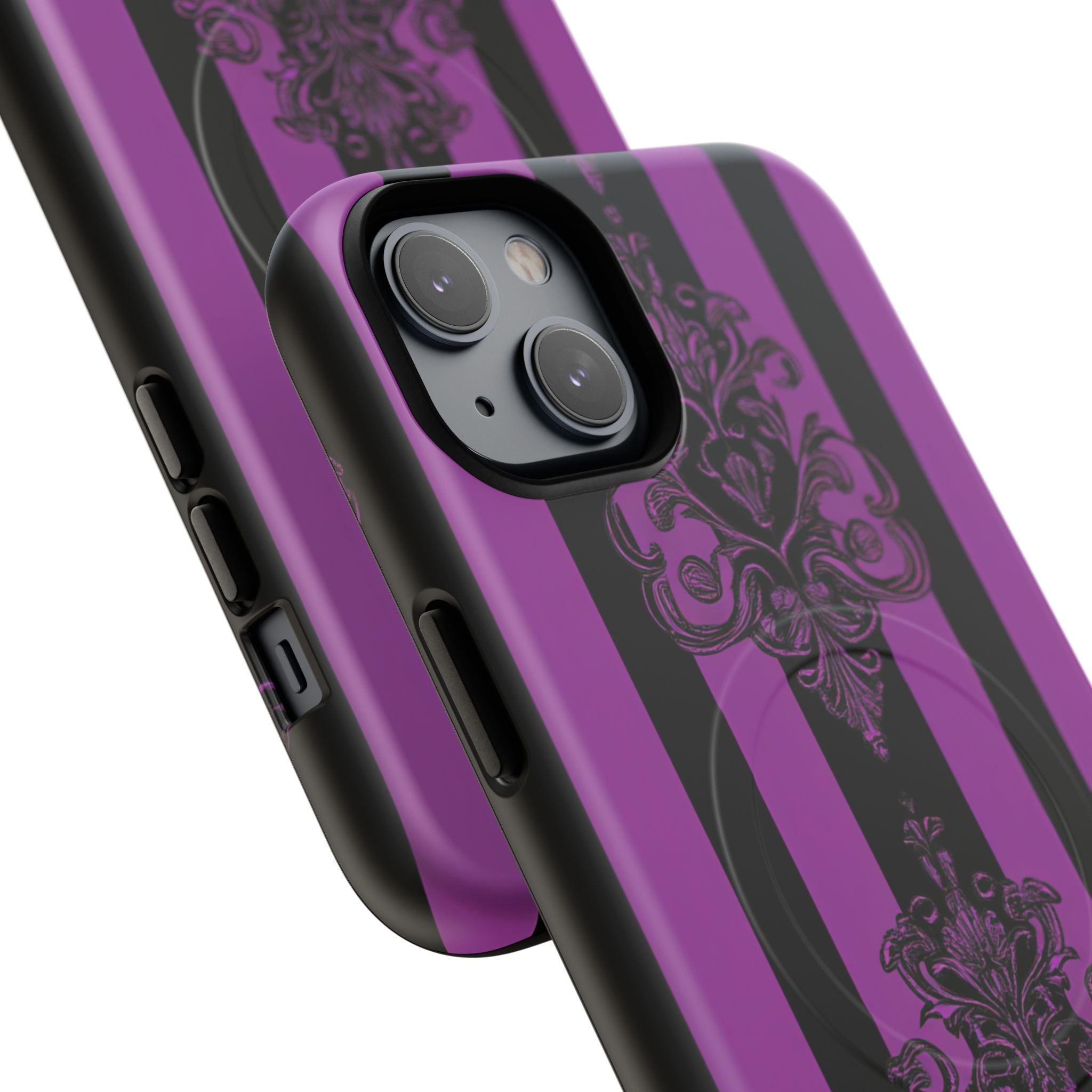 Gothic Elegance with Vertical Stripes and Ornamental Motifs iPhone 14  Tough+ Phone Case