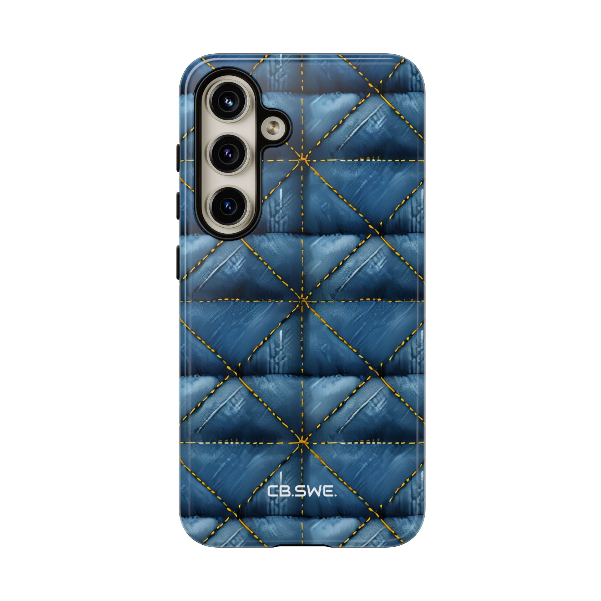 Blue Denim Quilted Yellow Stitching Seamless Samsung S24 - Tough