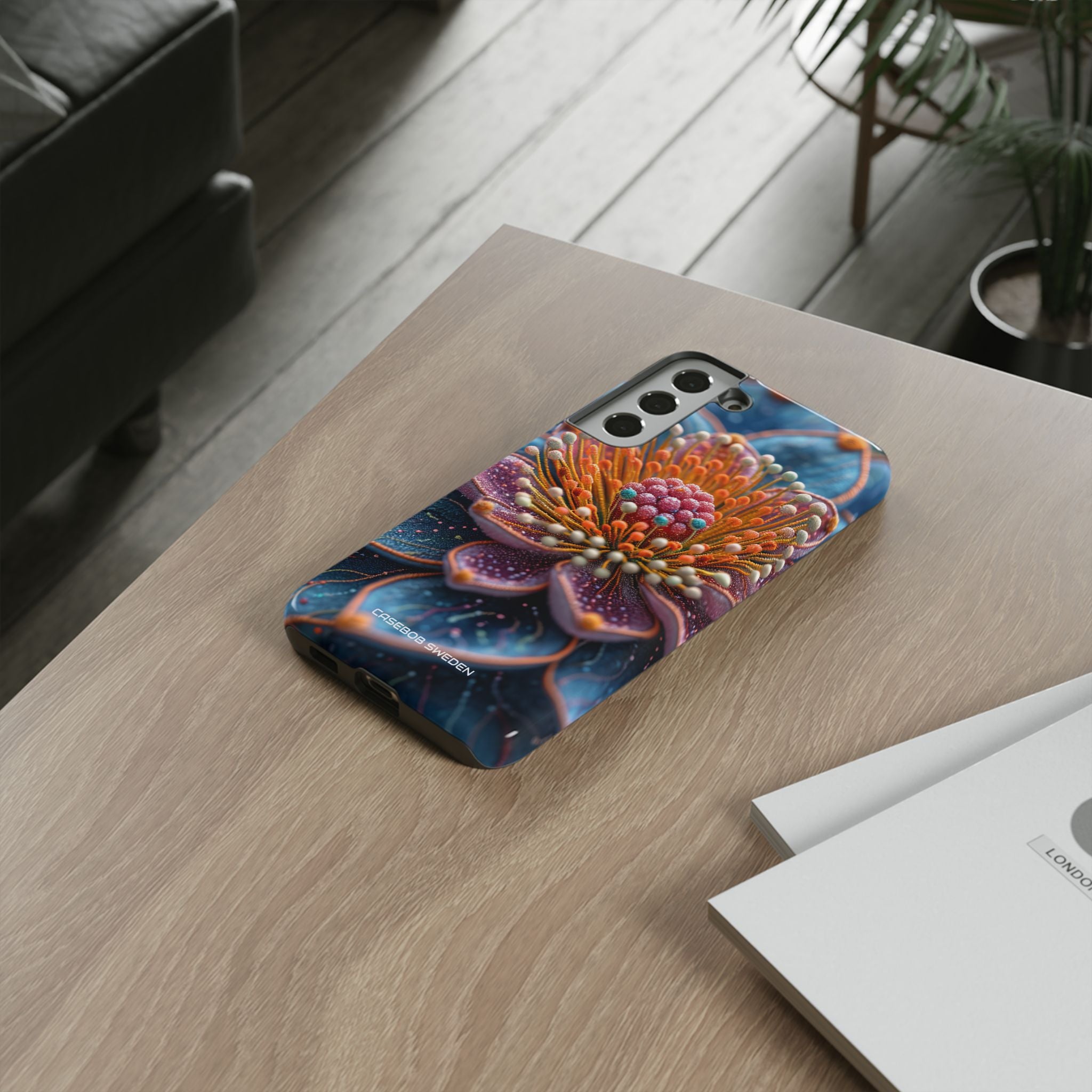 Blue-Orange Floral Swirl - Tough Samsung S22 Phone Case