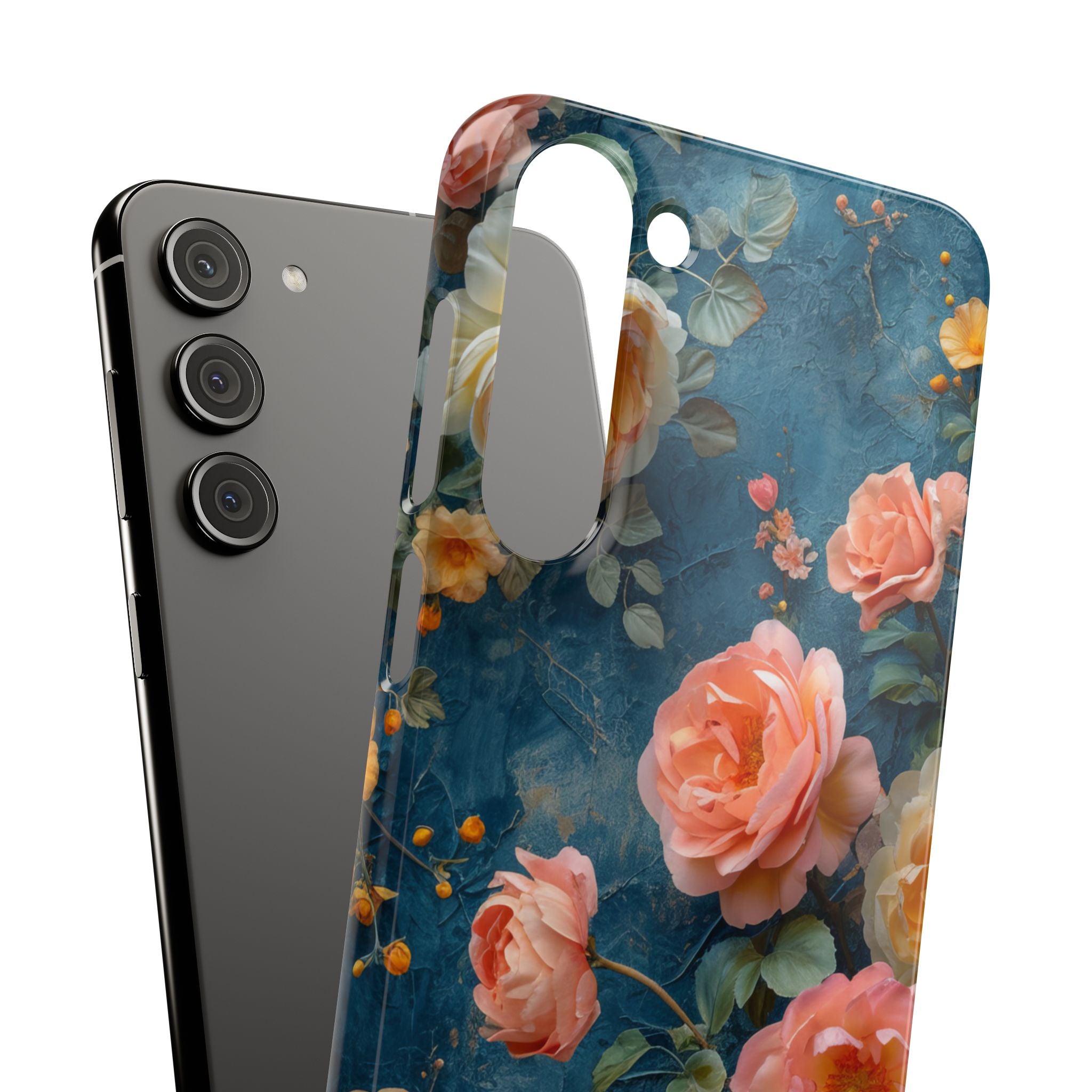 Blue Floral Elegance - Slim Samsung S23 Phone Case