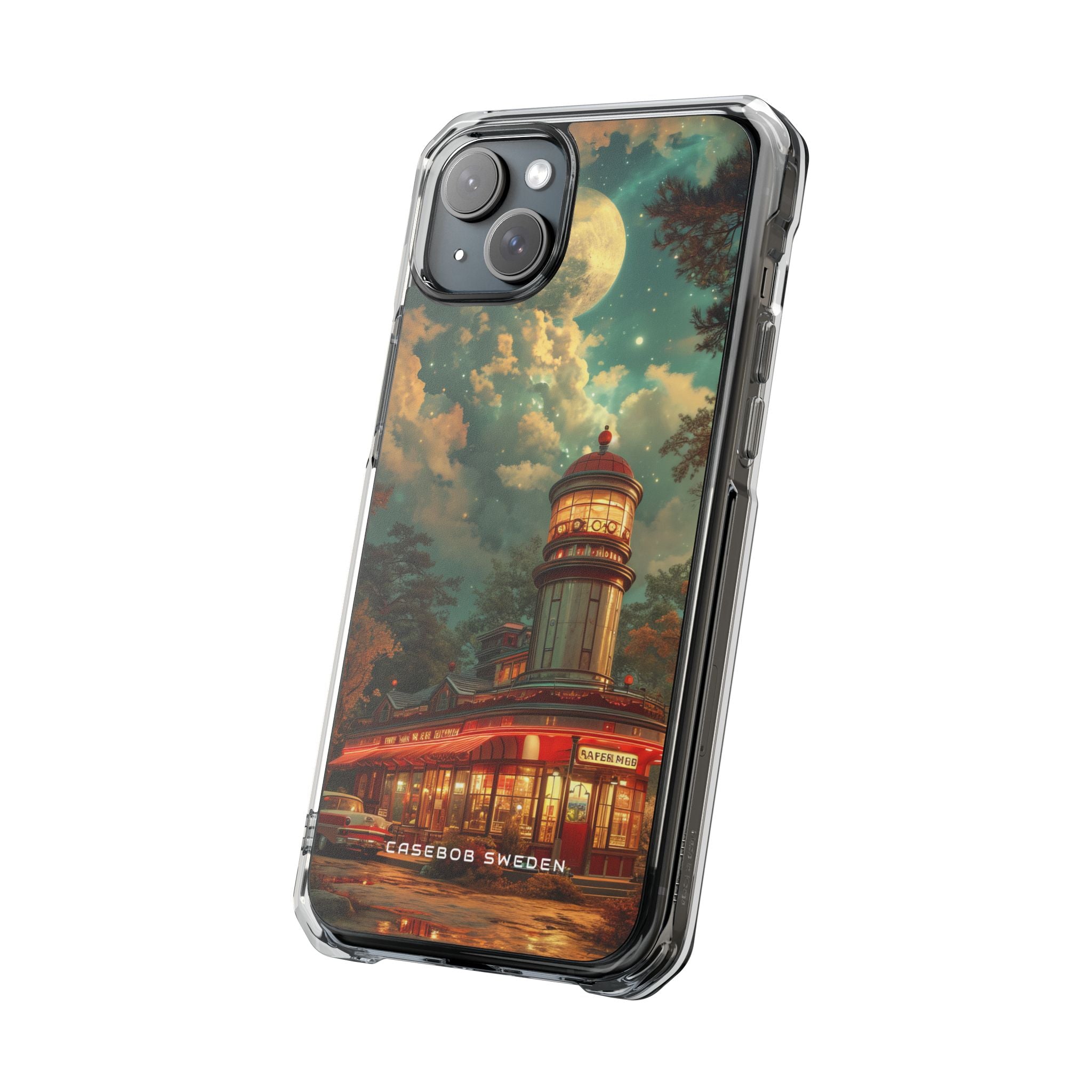 Vintage Moonlit Diner Fantasy iPhone 15 - Clear Impact Phone Case