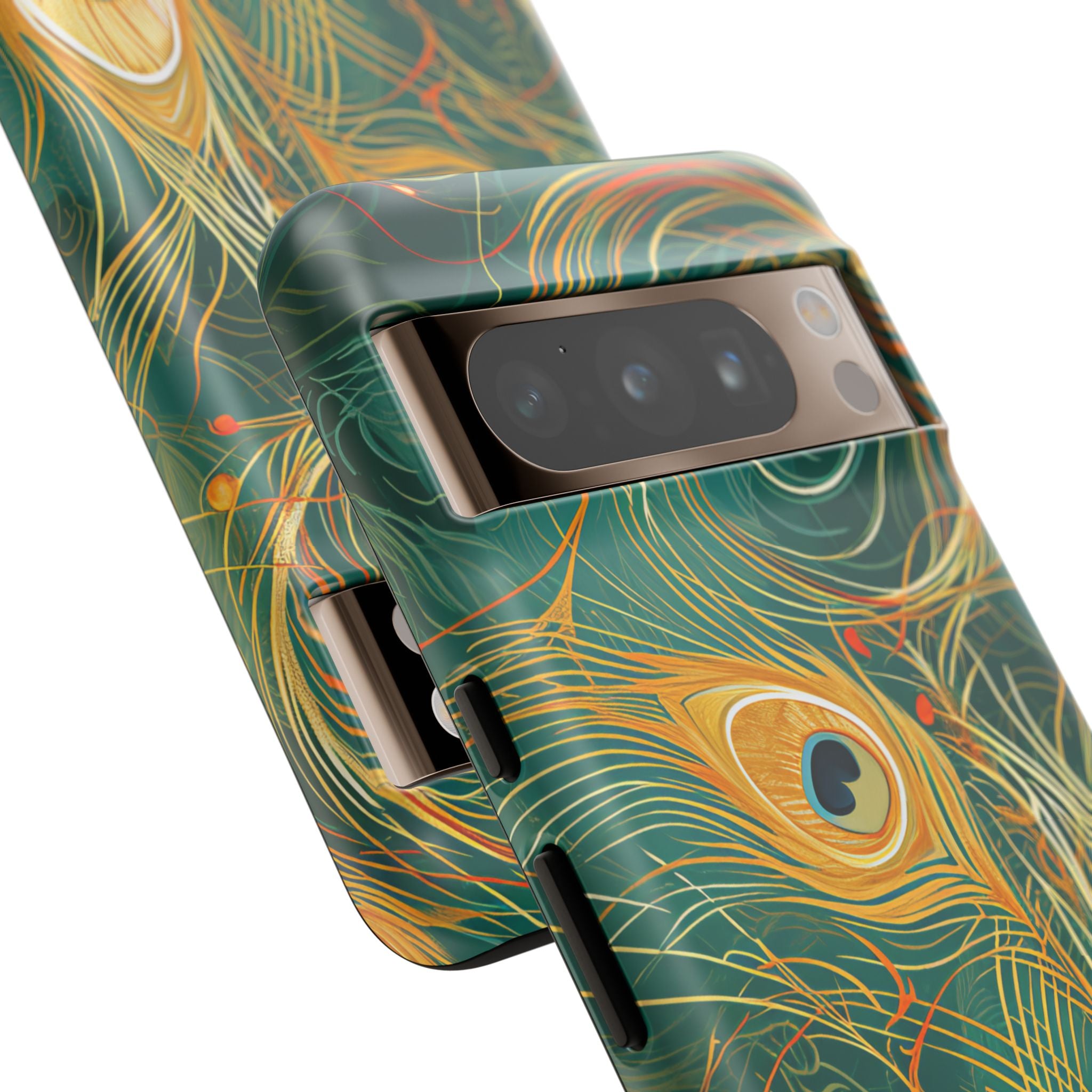 Peacock Elegance in Teal and Gold Google Pixel 8 - Tough Phone Case