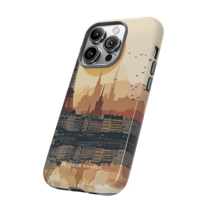 Eiffel Tower Silhouette with Birds and Sun Reflection iPhone 14 - Tough Phone Case