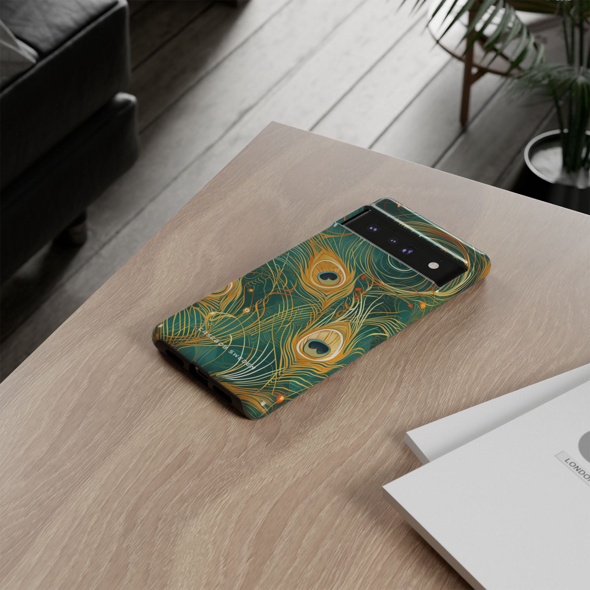 Peacock Elegance in Teal and Gold Google Pixel 6 - Tough Phone Case