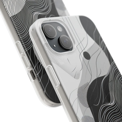 Fluid Rhythms: Monochrome Line Flow iPhone 15 - Flexi Phone Case