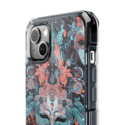 Mystic Teal Coral Mask - Clear Impact iPhone 14 Phone Case