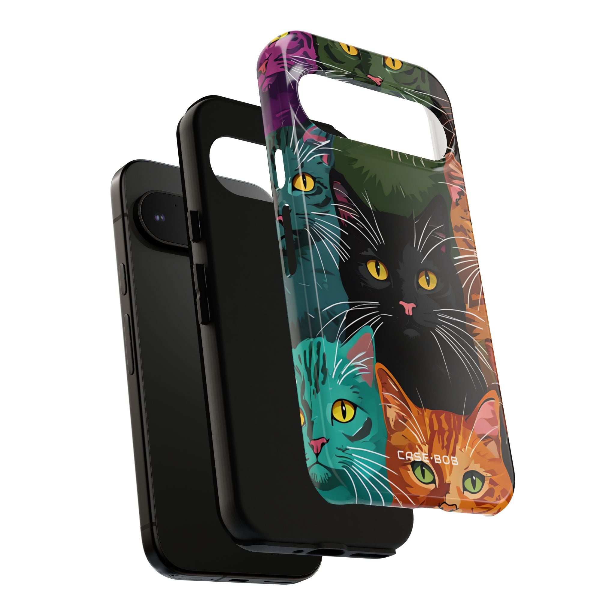 Teal Cat Grid Google Pixel 9 Pro Case - Tough