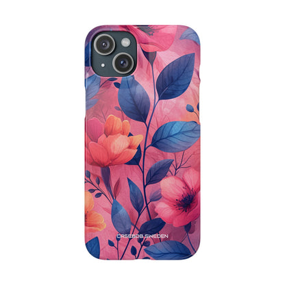 Pink Blue Floral - Slim iPhone 15 Phone Case