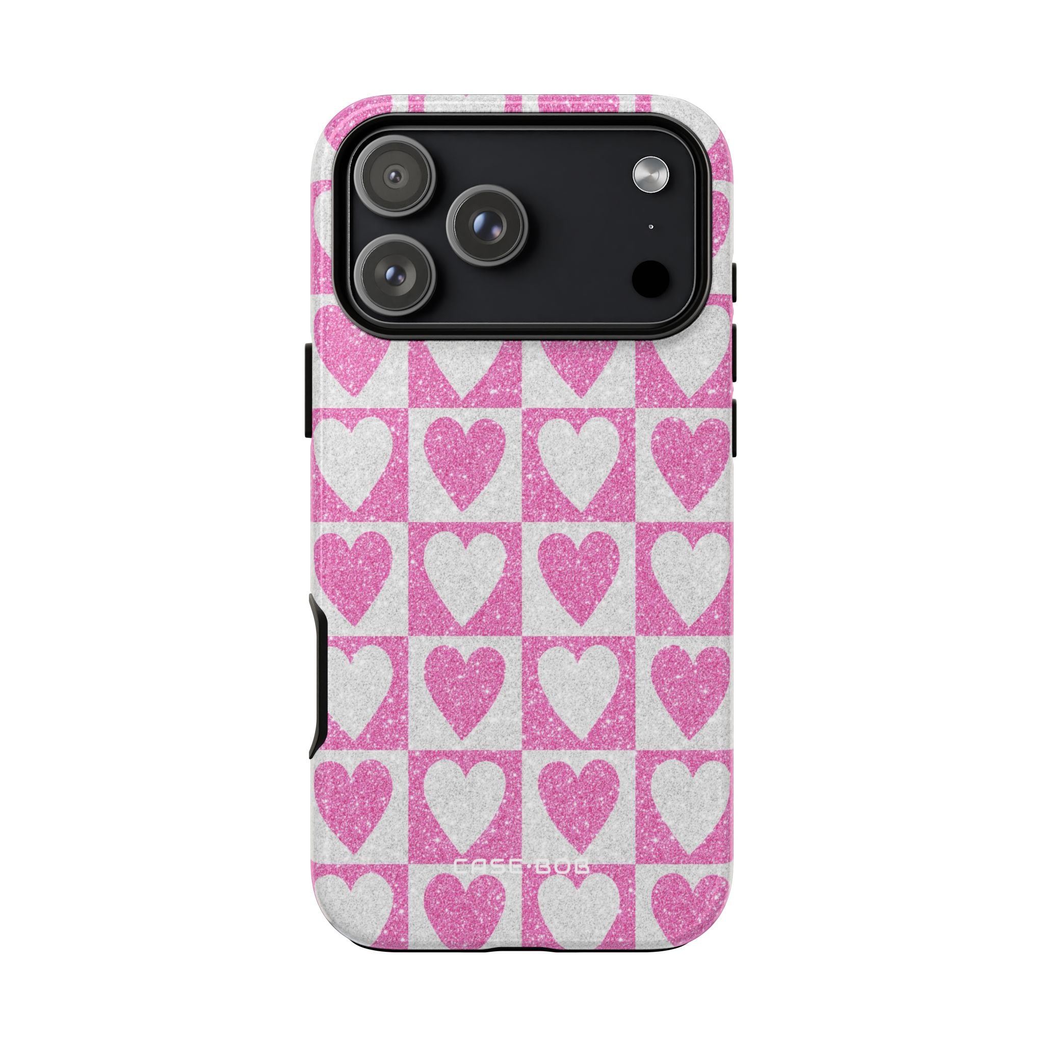 Glitter Heart Grid iPhone 17 Pro Max Case - Tough