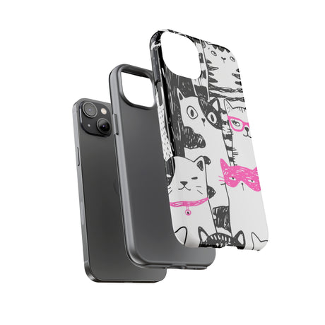 Black & Pink Cat Pattern iPhone Case (Protective) Phone Case