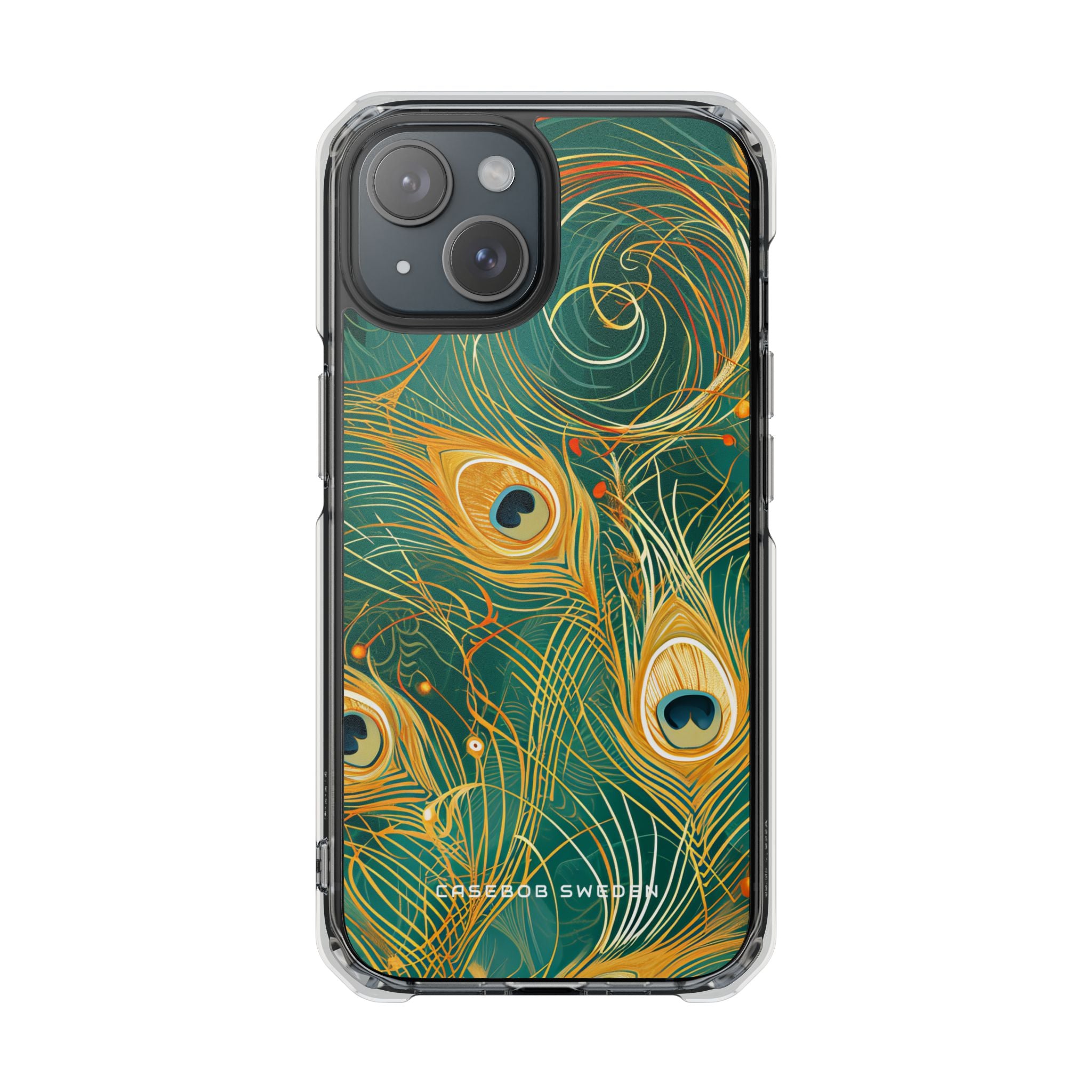 Peacock Elegance in Teal and Gold iPhone 15 - Clear Impact Phone Case