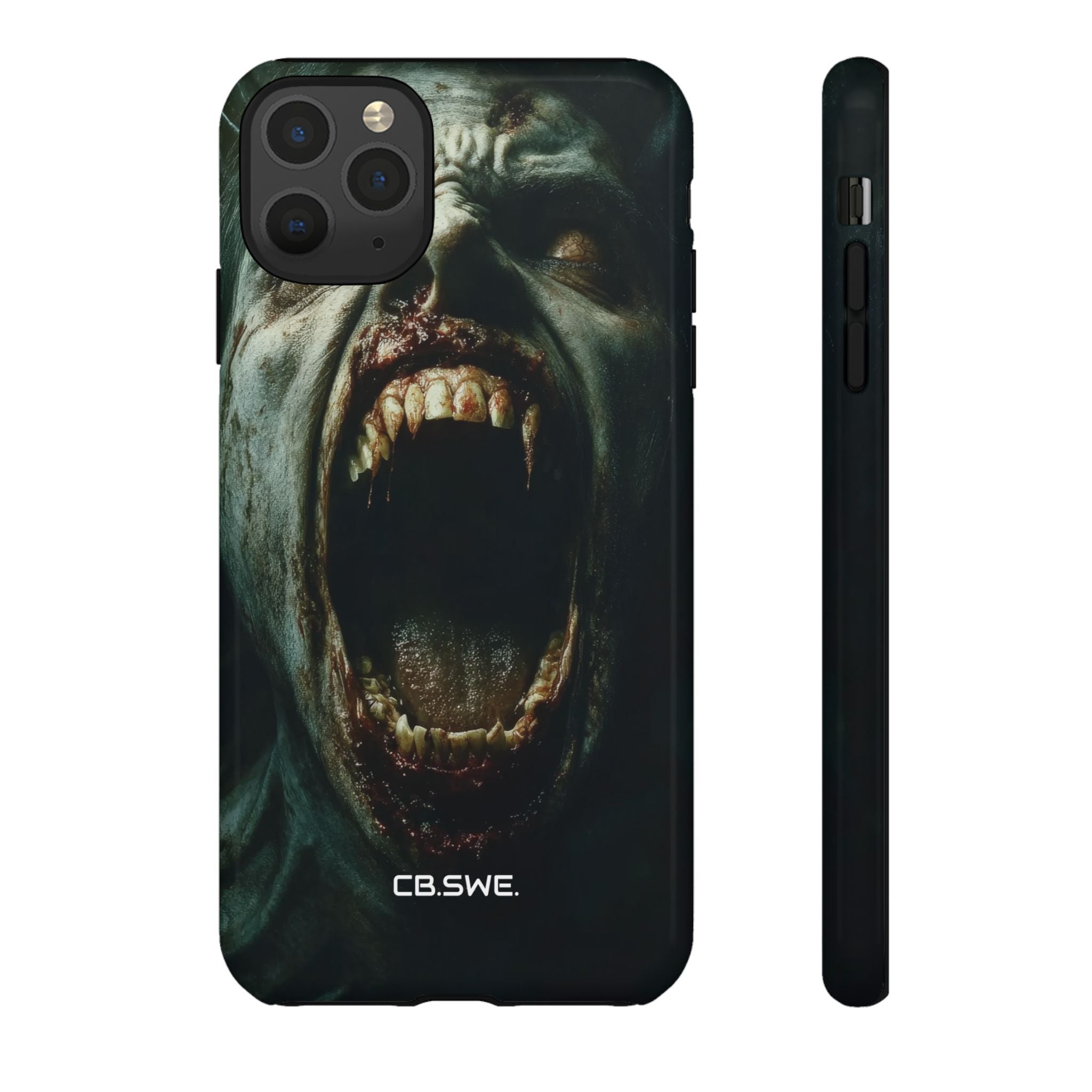 A zombie with sharp teeth mouth open showing vamp iPhone 11 - Tough