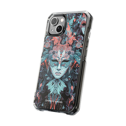 Mystic Teal Coral Mask - Clear Impact iPhone 14 Phone Case