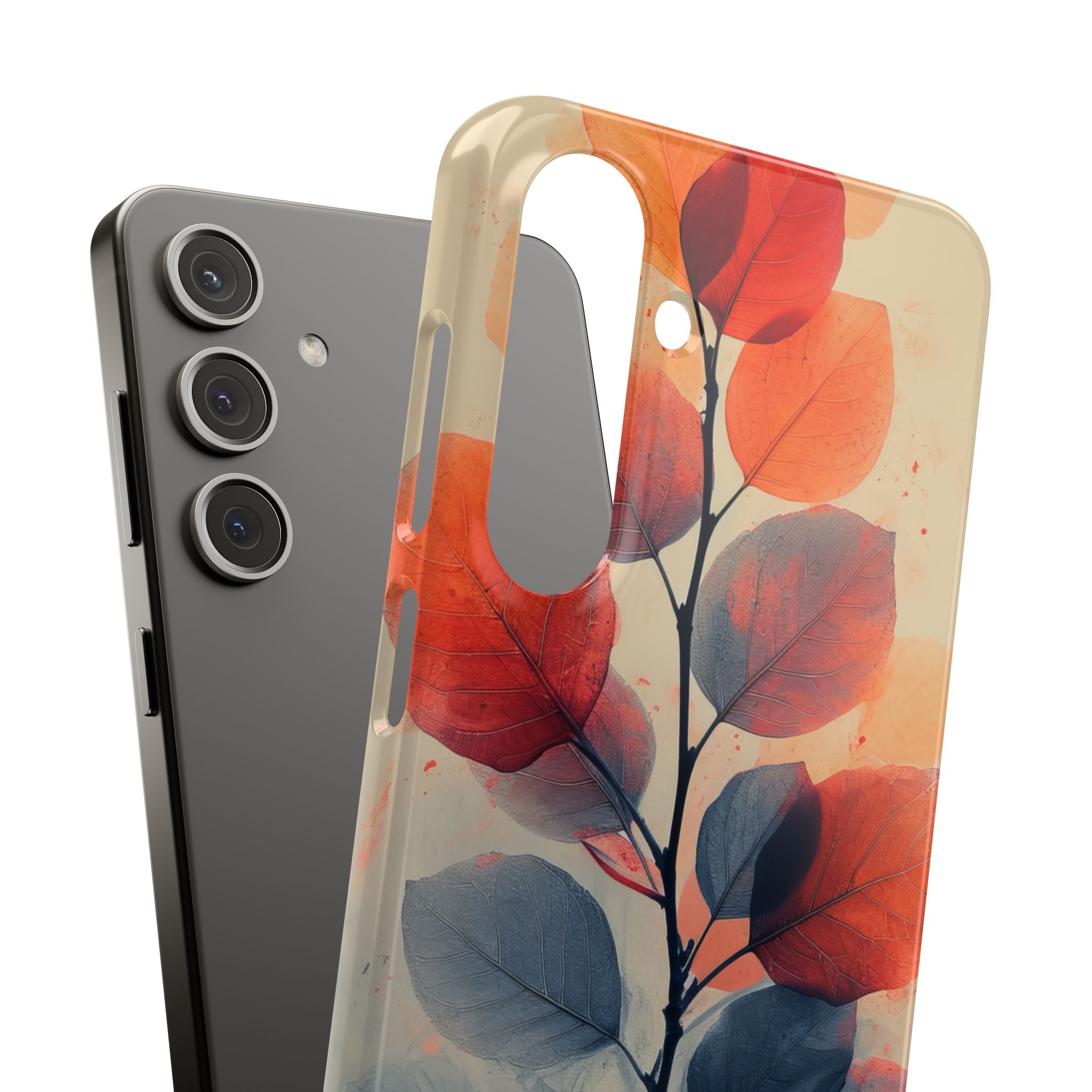 Orange Gray Leaves - Slim Samsung S24 Phone Case