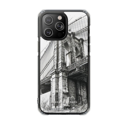 Suspension Bridge Line Art Illustration iPhone 14 - Clear Impact Phone Case