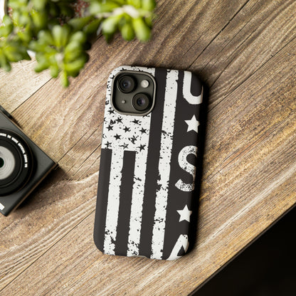 Black n White U.S Flag - Protective Phone Case