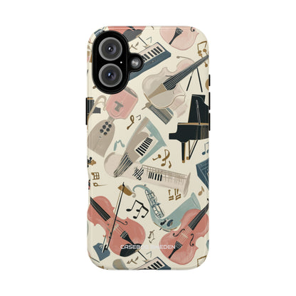 Beige Musical Instruments Pattern - Tough iPhone 16 Phone Case