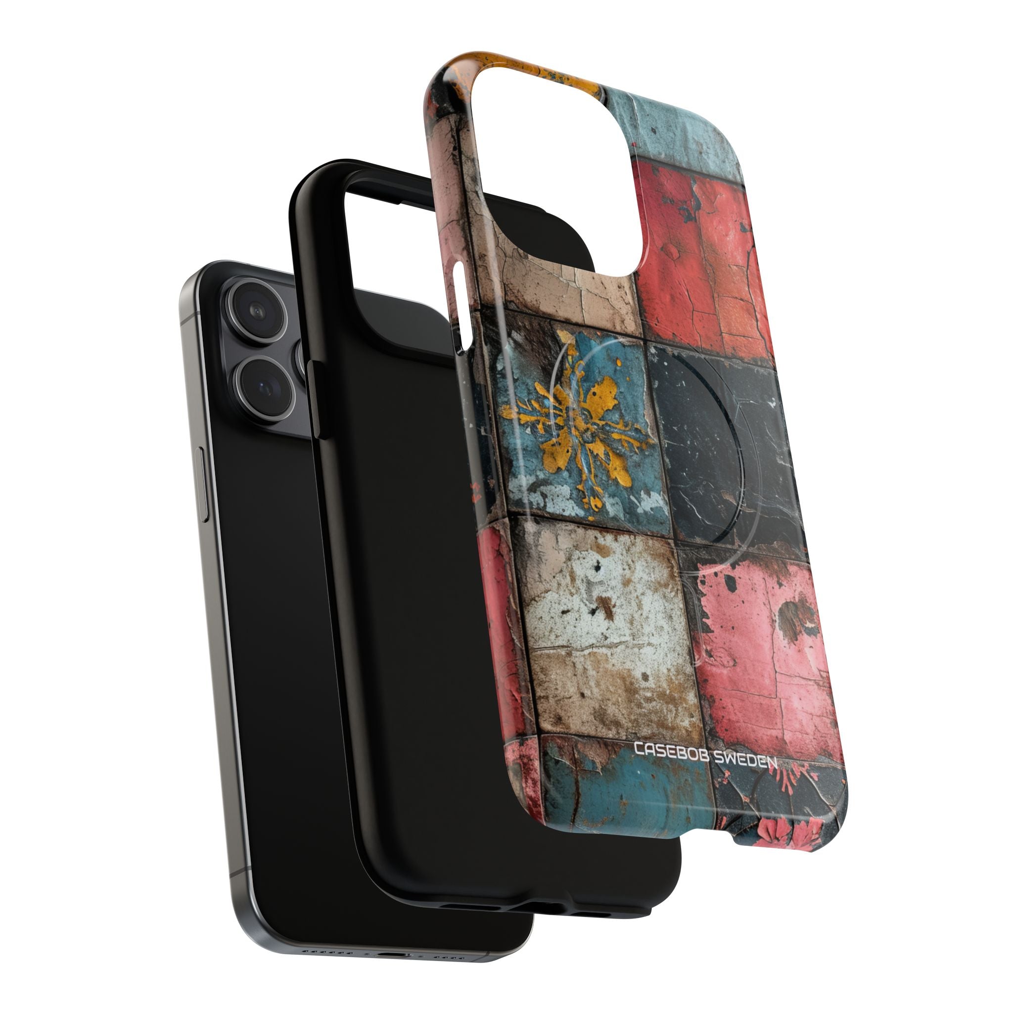 Rustic Red-Yellow Vintage Tiles - Tough + MagSafe® iPhone 15 Phone Case